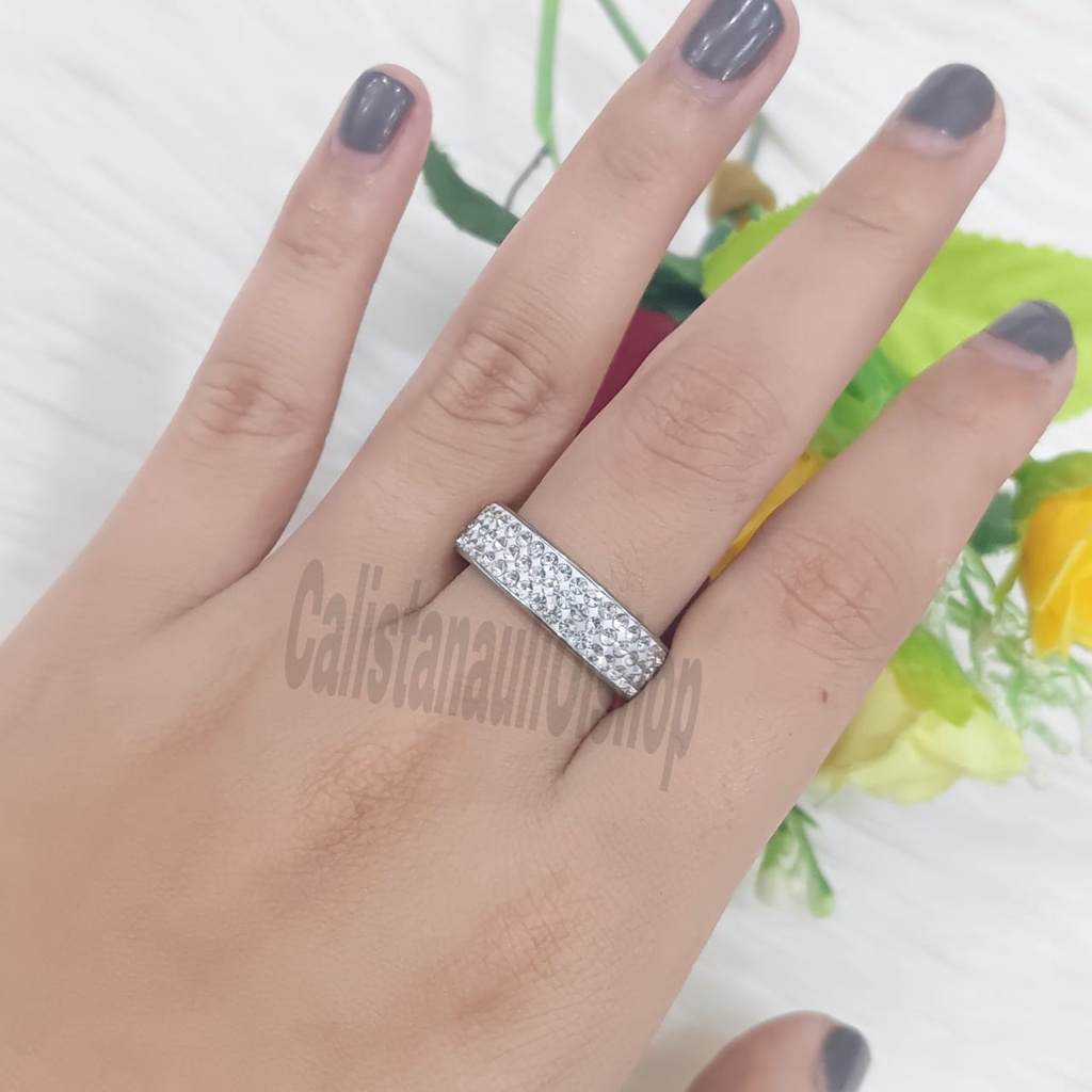 TITANIUM CINCIN DESAIN PERMATA 1 ZIRCON SINGLE ELEGAN PERHIASAN EMAS KOREA ANTI KARAT DAN ANTI LUNTUR