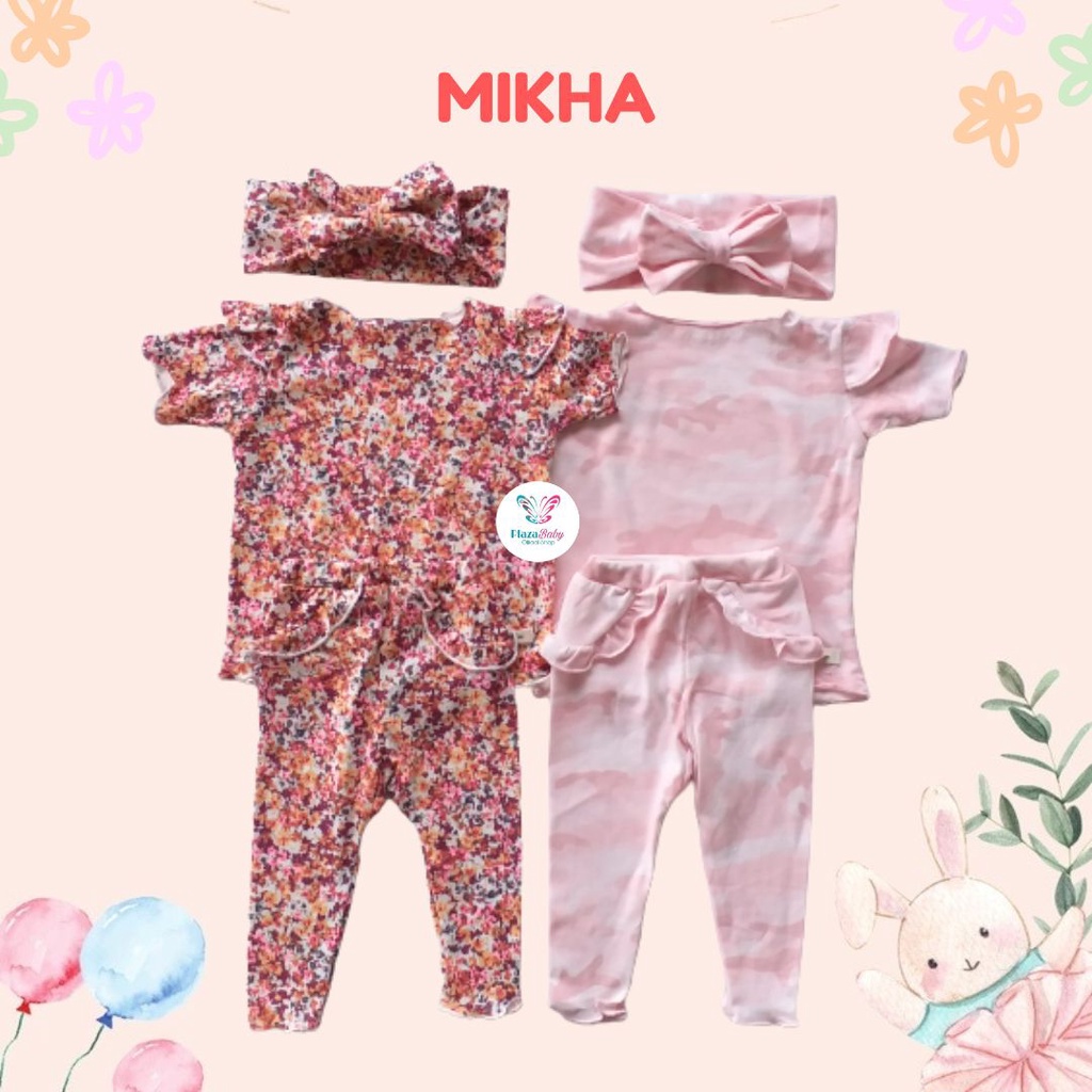 Plazababyku MX MIKHA setelan bayi motif bunga yang lucu free headband