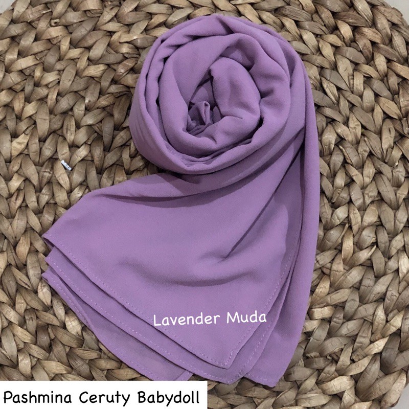 PASHMINA CERUTY BABYDOLL PREMIUM JAHIT TEPI Hijab Jilbab-Lavender muda
