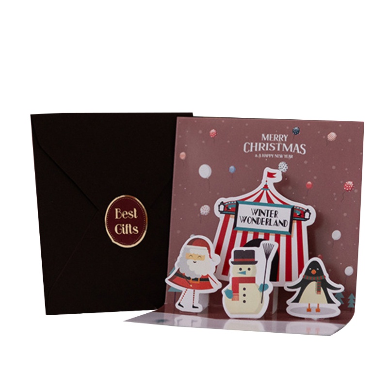Kartu Ucapan Pop Up 3D Handmade Desain Snowman Santa Untuk Natal