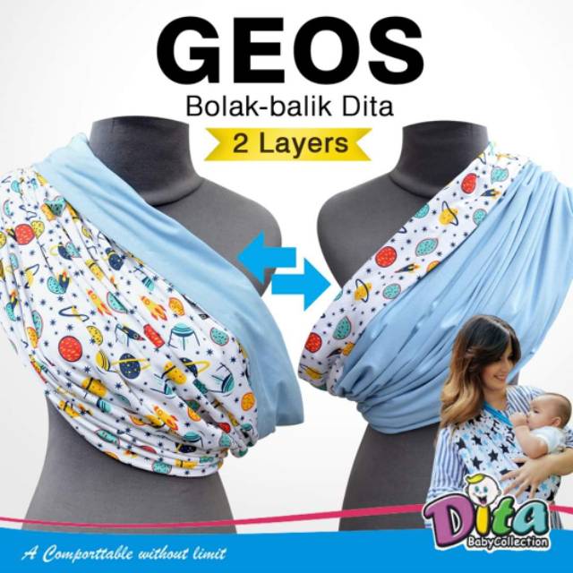 Geos gendongan kaos Bolak balik 2 Lapis Premium Anak bayi balita Instan tanpa ring GEOS DITA