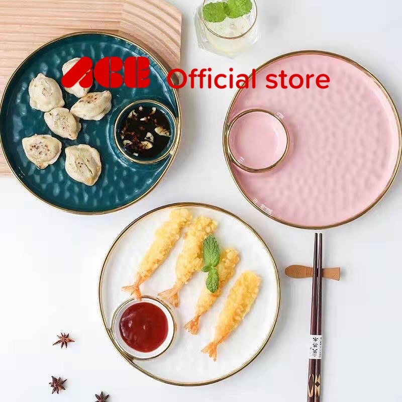 Piring pangsit list emas / piring saos / Piring makan keramik
