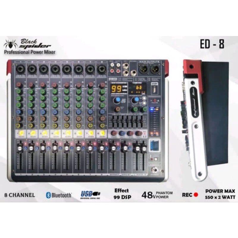 power mixer blackspider ED08 / ED 08 usb bluetooth 8 channel