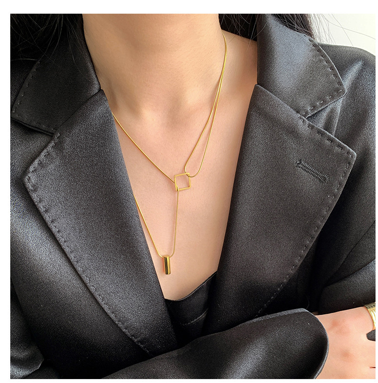 Kalung Model double layer Bahan titanium steel 18K gold Gaya Korea Untuk Wanita