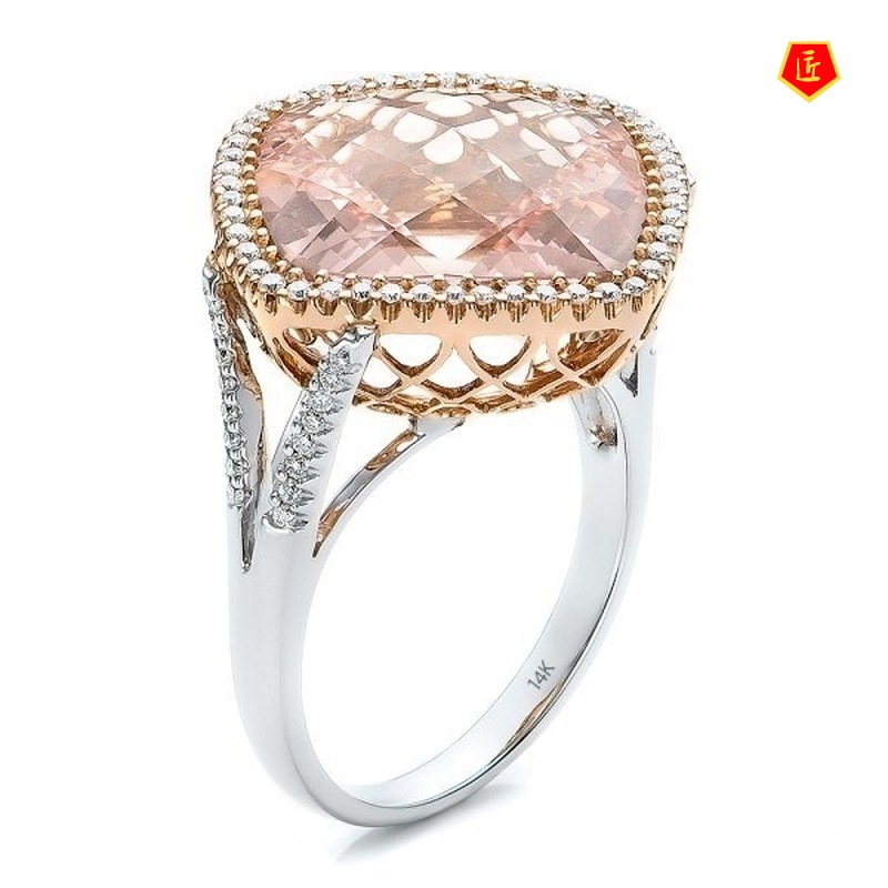 [Ready Stock]Inlaid Champagne Gem Ring 14K Rose Gold