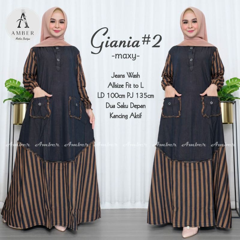 giania gamis wanita dewasa jeans wash motif garis-garis terbaru termurah