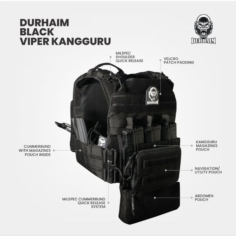 DURHAIM BLACK VIPER KANGAROO MAGAZINE POUCH / Body Vest Black Viper Kangguru Original