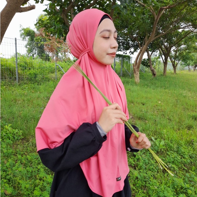 Jilbab ZHADIAH L Hijab Kerudung Bergo Tali Instan Terbaru Khimar Spandek Non Pad Murah-5