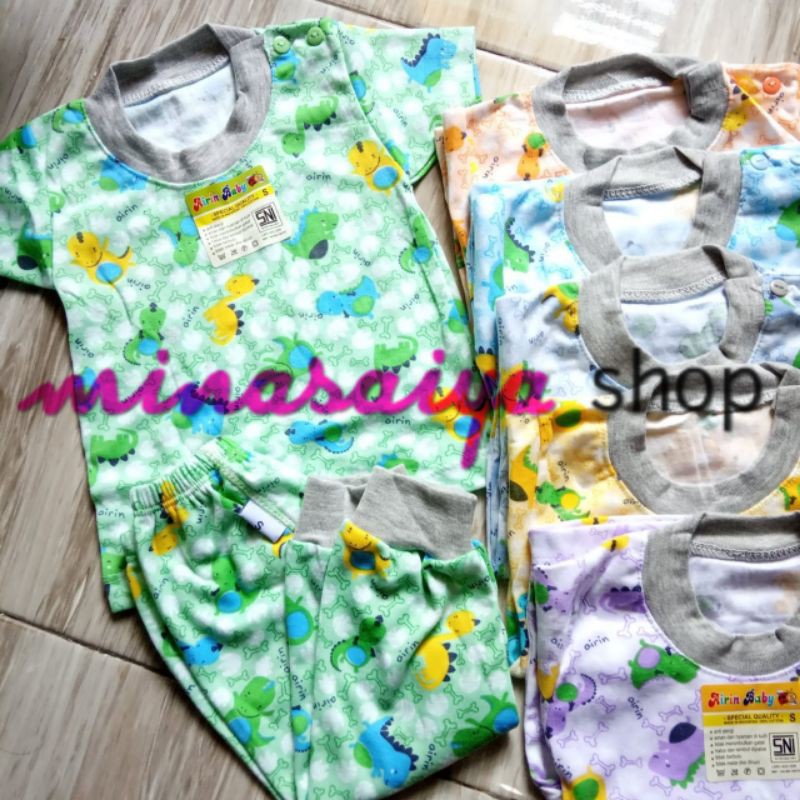 AIRIN BABY Setelan Bayi SNI Lengan Pendek Celana Panjang Motif Kancing Pundak Uk. S - XL
