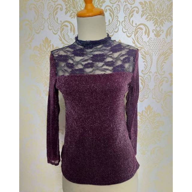 Baju import ungu gliter mix brukat