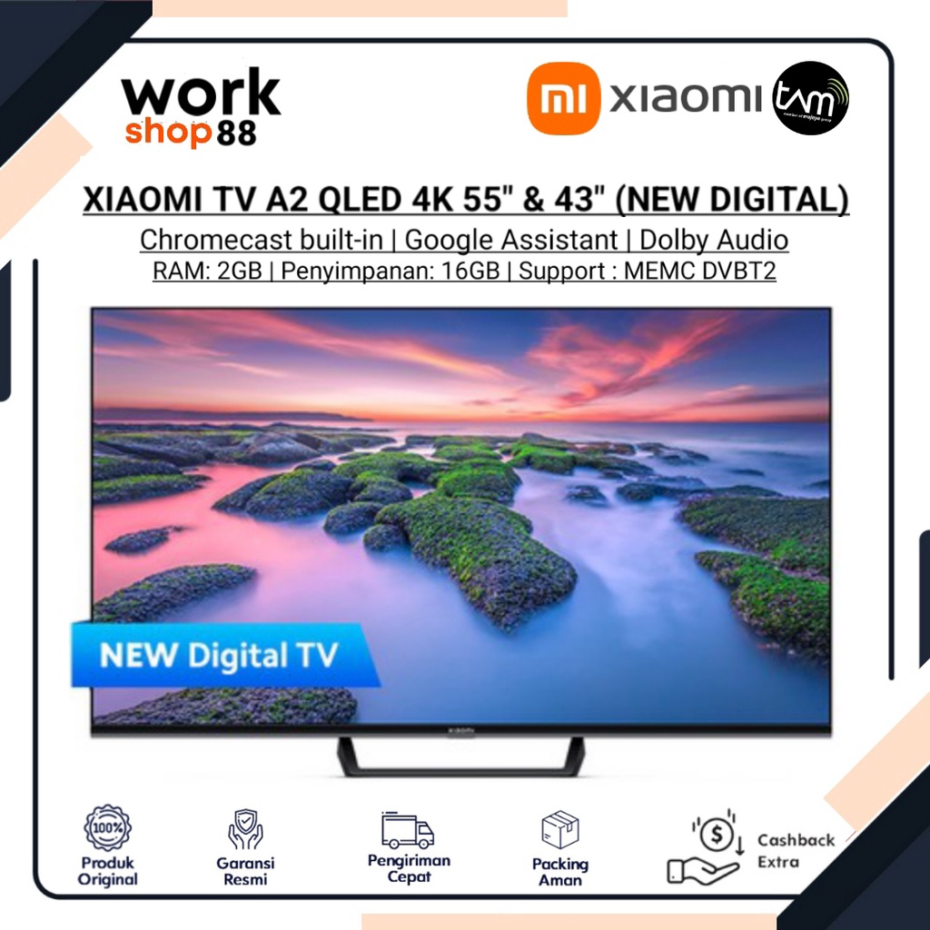 Terbaru Xiaomi TV A2 4K 55" & 43" New MEMC DVBT2 Digital - Garansi Resmi TAM Nasional 3 Tahun Origin