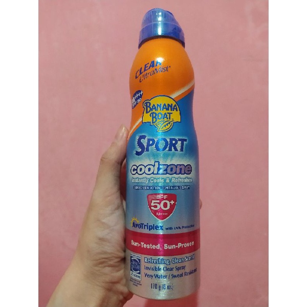 (NEW) BANANA BOAT Clear UltraMist  Sport Cool Zone Sunscreen Continuous Spray SPF50 - 170g (NEAR ED 09/22)