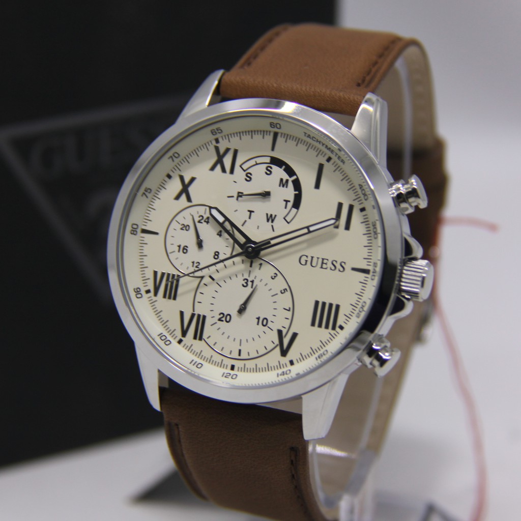 GUESS GW11 BROWN PRIA ORIGINAL JAM TANGAN COWOK ARLOJI COWOK TALI KULIT GUESS WATCH