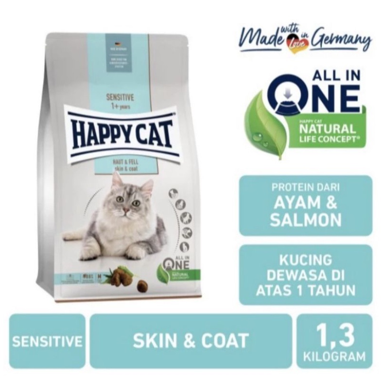 Happy cat sensitive skin &amp; coat 1,3 kg makanan kucing happy cat