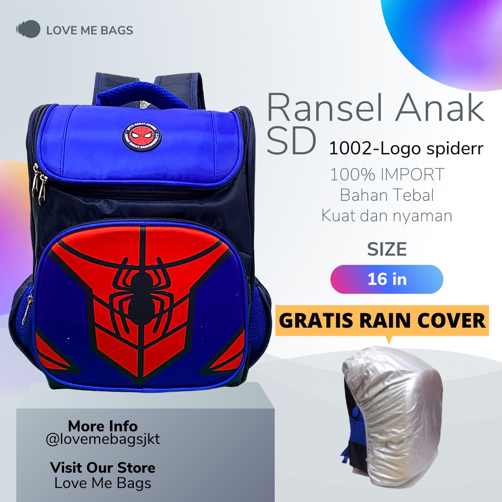 LMB Tas Anak Sekolah SD Laki Laki Import Gambar Karakter Superhero Timbul 6D Bahan Nilon Premium