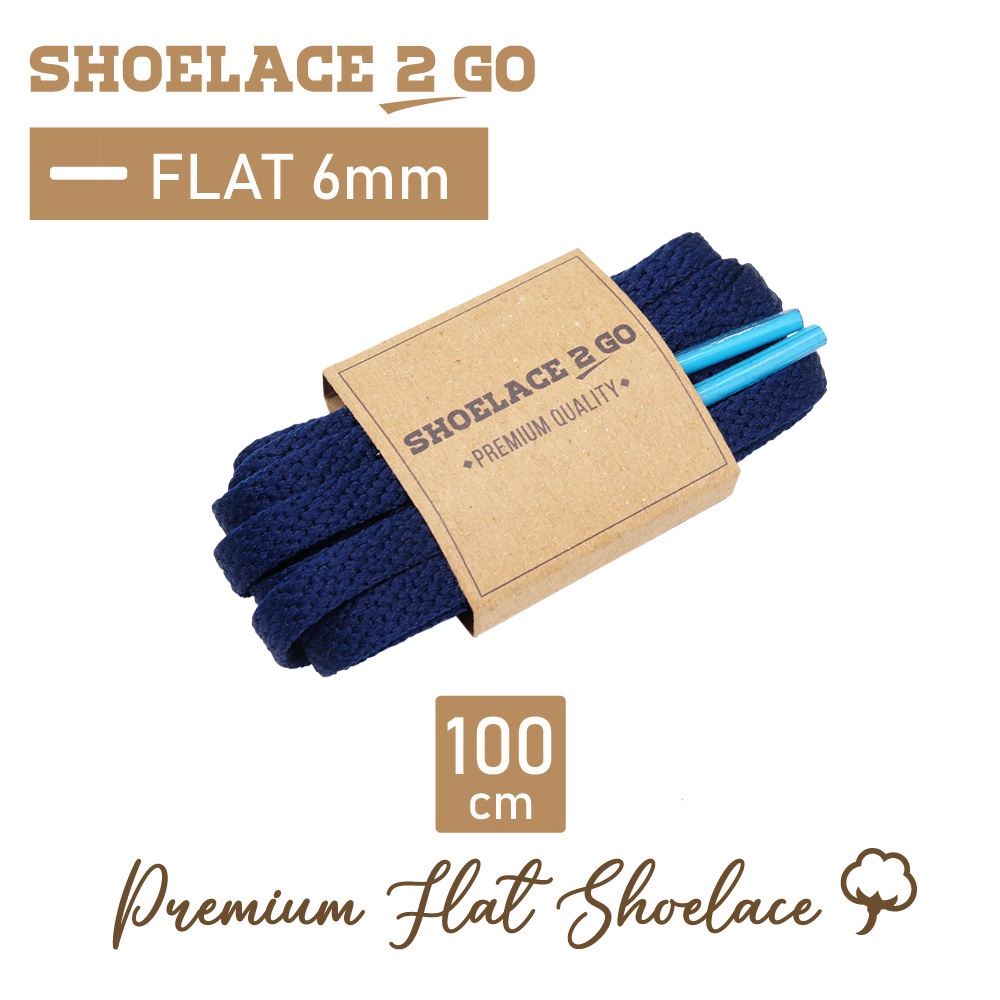 SHOELACE 2 GO PREMIUM TALI SEPATU GEPENG PIPIH FLAT J5 - NAVY WITH LIGHT BLUE TIPS - 100CM