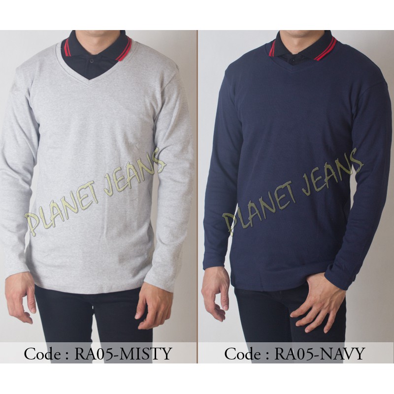 Baju rajut sweater pria tangan lengan panjang warna hitam navy abu