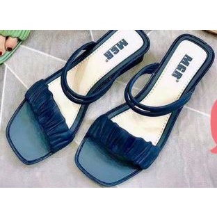 Sandal Slop Hak Wanita 2 Tali Kerut Simpel Cantik Mewah Import MGR Mokaya Morego BALANCE breslin  / SIze 36-40 (713)