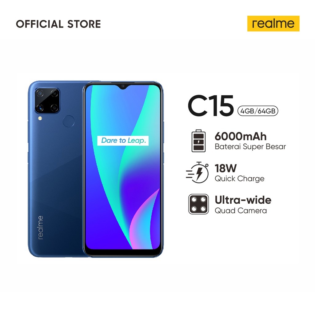 Jual HP realme C15 4/64GB [6000mAh, 18W Quick Charge, Ultra-Wide Quad ...