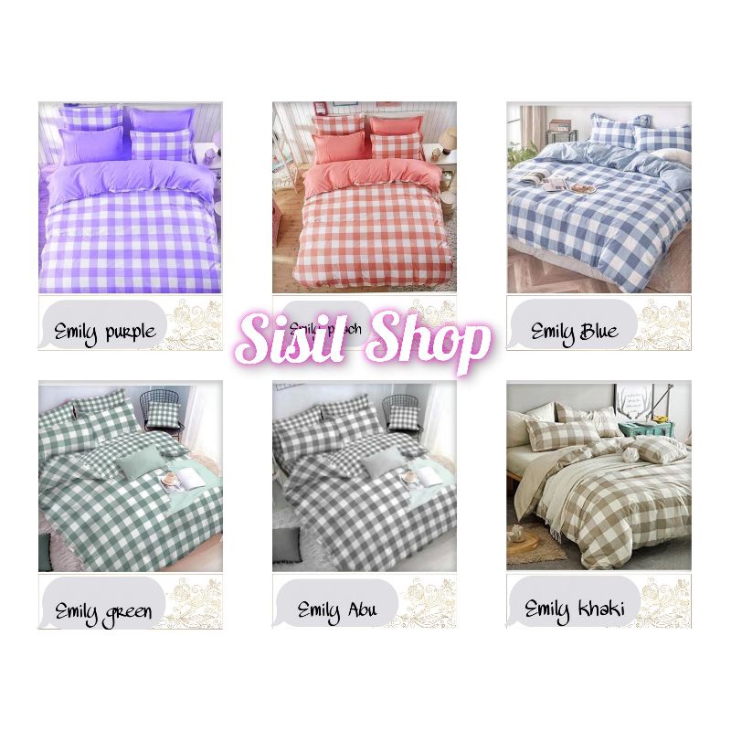 Sprei Motif Kotak-kotak Ukuran No 1 180x200 dan 120x200  / Seprai Aesthetic Set Bantal Guling