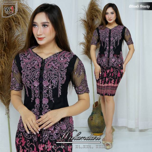 Set kebaya payet tille lengan pendek wulandari 1