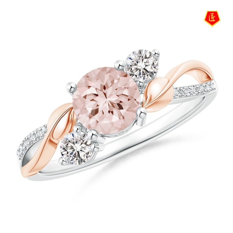 [Ready Stock]Creative Rose Gold Pink Diamond Flower Leaf Ring