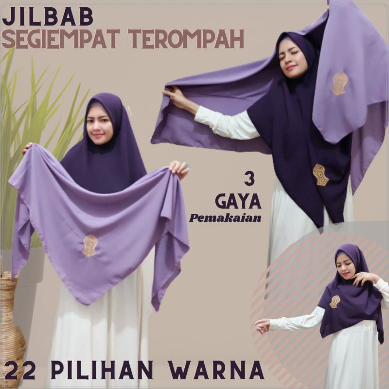 Jilbab Segiempat Wolfis Bordir Terompah Ukuran 150x150 &amp; 130x130