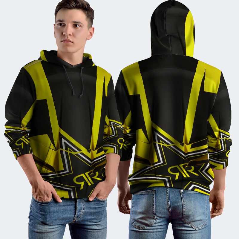 Jaket Hoodie Fullprint Rockstar Jersey Bahan Polyester Jersey