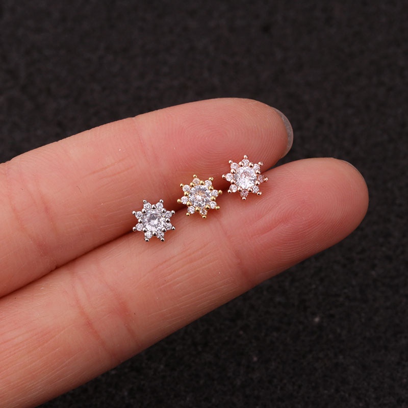 1Pc Cubic Zirconia Cartilage Helix Tragus Conch Rook Lobe Screw Back Earring Stud