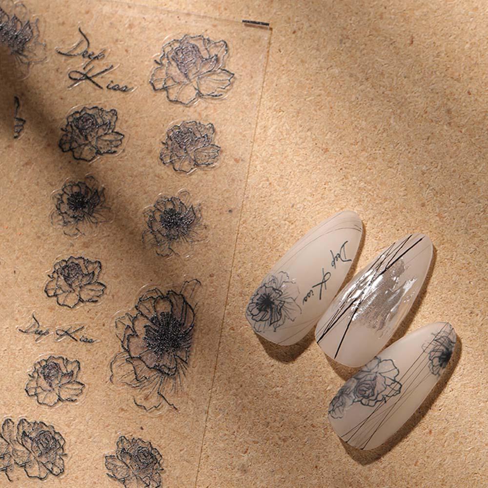 AUGUSTINA Agustin 5D Stiker Kuku Ukiran Jepang Tembus Bunga Pesona Slider Stiker DIY Nail Art Desgin