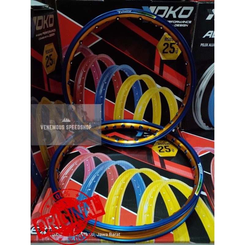 Velg Alumunium Yoko Two Tone Blue/Gold 160x17 Original Made In Thailand