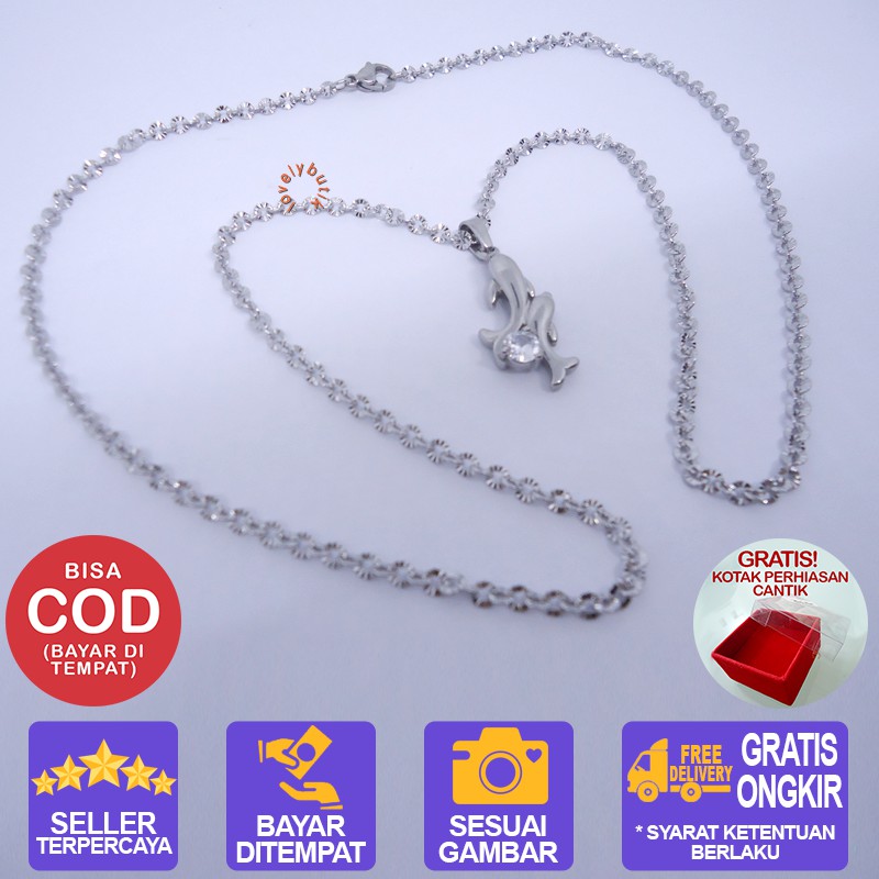 Lovelybutik Kalung Titanium Anti Karat Selamanya Sweet Dolphin Kalung Wanita Titanium ukuran 60 cm