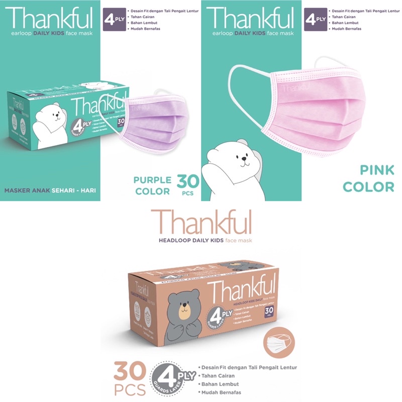 Masker Thankful Earloop &amp; Headloop Kids box isi 30pc