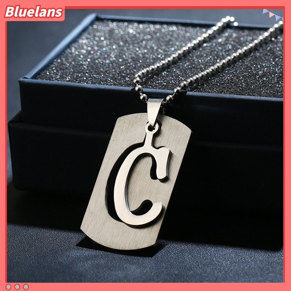 Kalung Rantai Manik-Manik Liontin 26 Huruf Alfabet Bahan Stainless Steel Gaya Punk