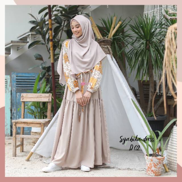 [ZIZARA] SYABILA DRESS SERI D - Gamis Syar'i Busui motif bunga - afiyahijabshop