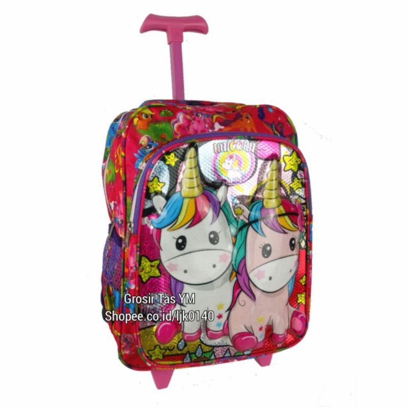 Tas Troli Roda Ransel Unicorn Anak Perempuan. Gambar Timbul. Kelas 2-4 SD. FREE RAICOVER
