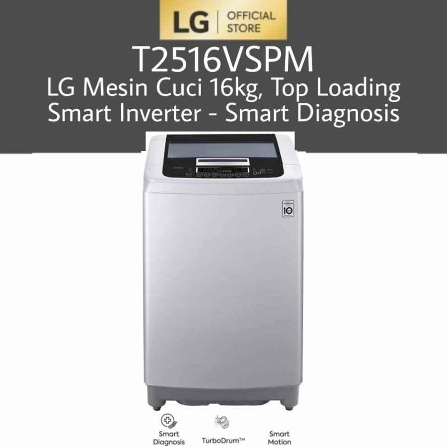 LG T2516VSPM Mesin Cuci 16kg Top Loading SmartInverter-Smart Diagnosis