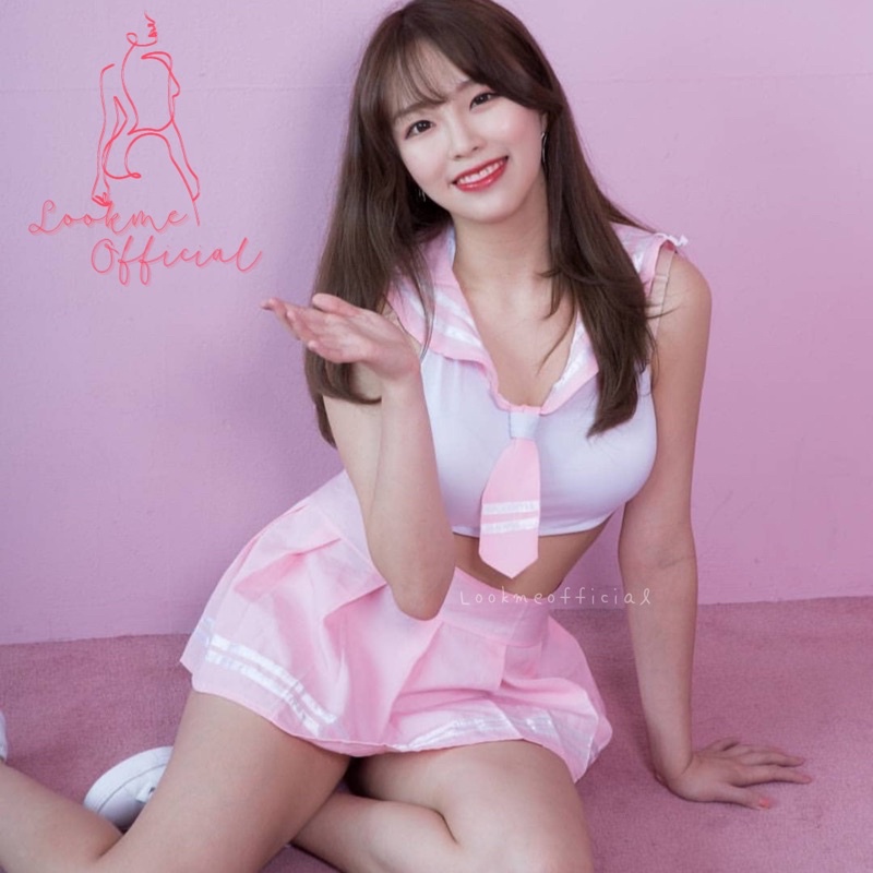 Hyeri Set Seragam Sekolah Jepang Crop Top + Dasi + Rok Mini Baju Dinas Murid Siswa Tidur Wanita Mala