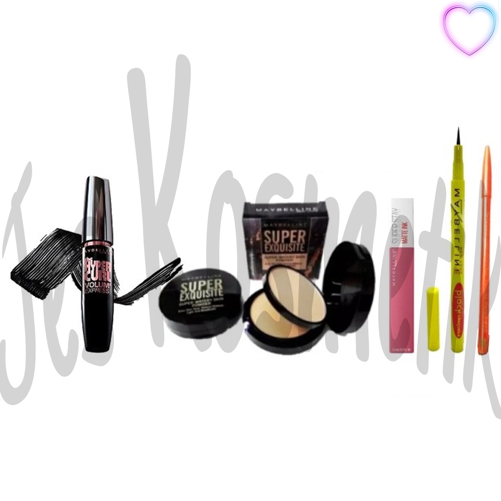 Paket Kosmetik MYB Bedak Super Exquisite Make up Eyeliner Mascara LipGloss Pensil Alis 5 in 1