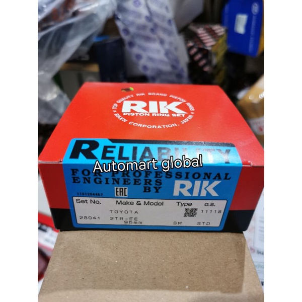 ring piston toyota fortuner bensin 2.7 2TR riken japan