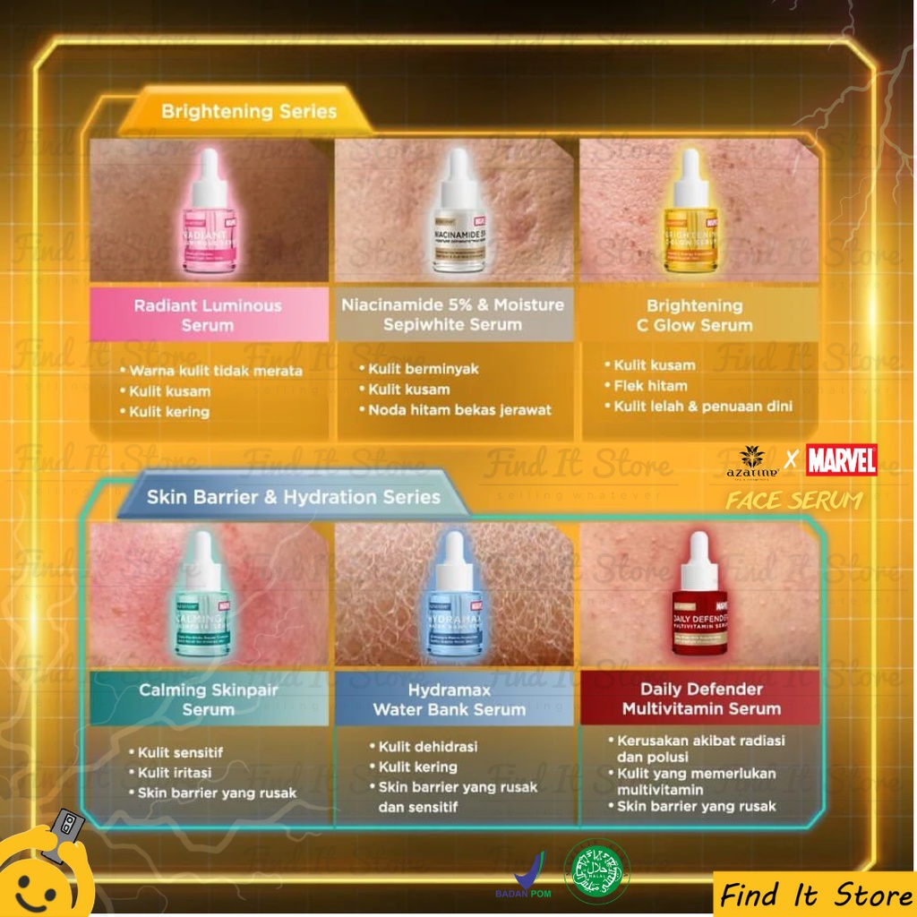 Azarine Face Serum Super Hero Marvel Edition 20ml | Serum Wajah Special Edition | Brightening | Acne | Oil Control | Original BPOM