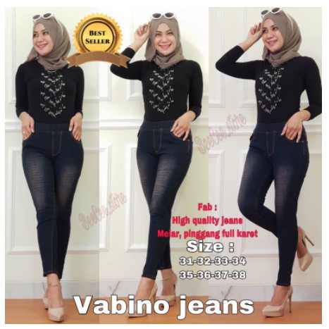 Vabino jeans aplikasi laser . jeans melar . jeans pinggang full karet