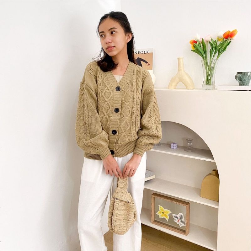 Sweater Rajut Cewek Tebal Sophia Cable Cardigan