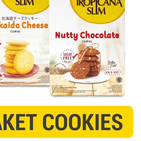 

☊ Paket-Tropicana Slim Nutty Cookies Chocolate 200gr & Slim Hokkaido Cheese Cookies (5 sch) ❀