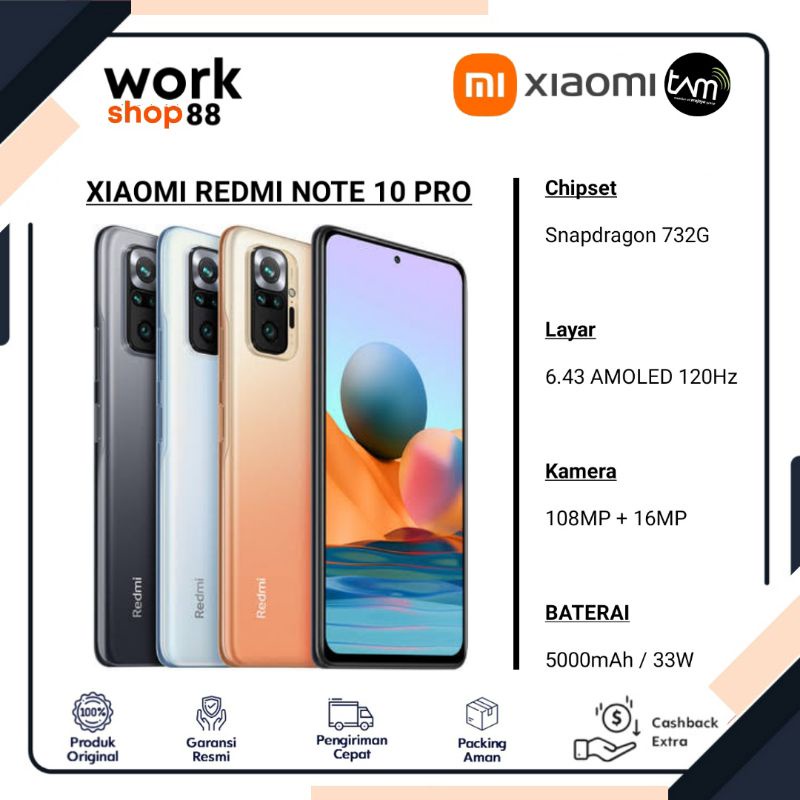 HP Baru Xiaomi Redmi Note 10 Pro AMOLED NFC 8/128 Ram 8GB Rom 128GB - TAM New Original Garansi Resmi