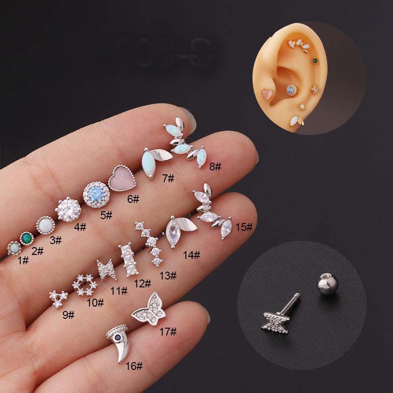 1 Piece Butterfly Heart Leaf Shape Cartilage Earrings Helix Piercing Stud 16Gauge Barbell Stainless Steel