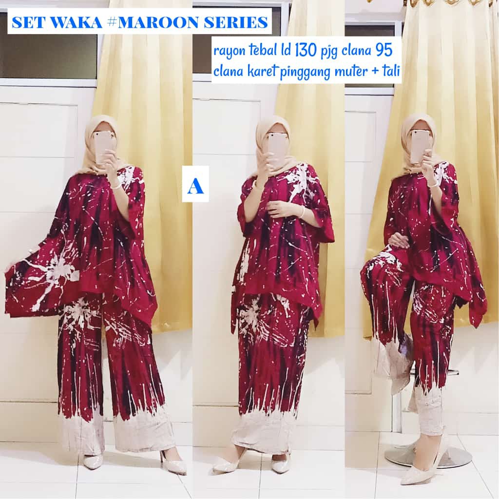 Set Kulot waka sibori marun aisyah mat rayon super