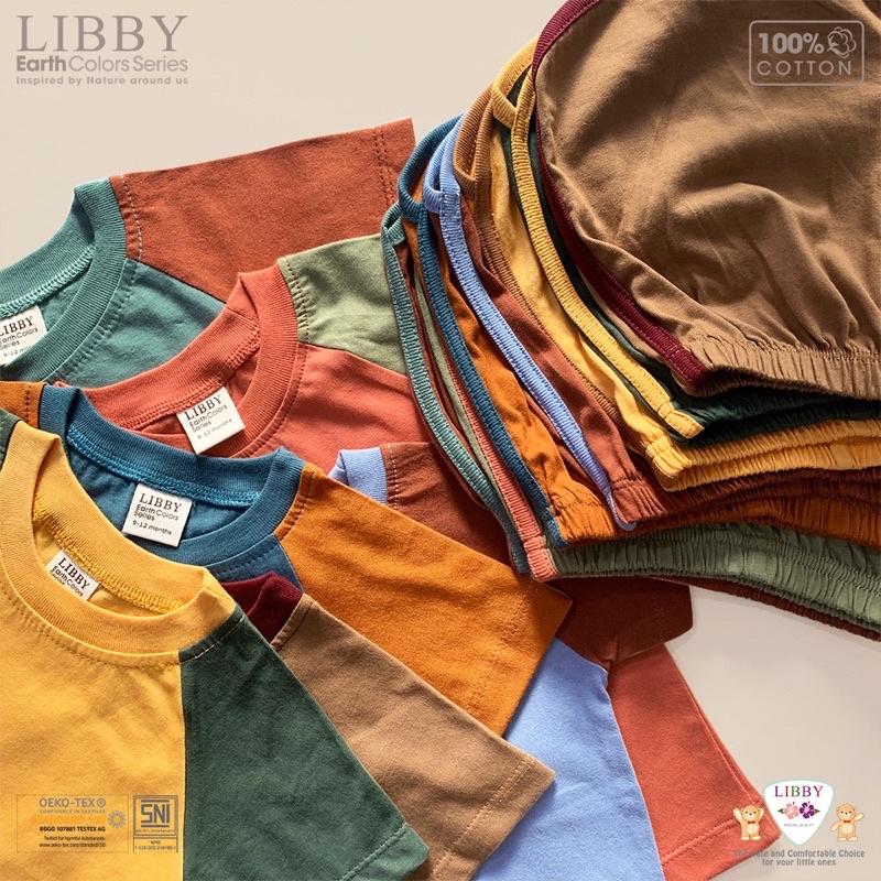 LIBBY “REAGAN SET” Stelan pendek raglan anak earth series 9bulan - 8 tahun