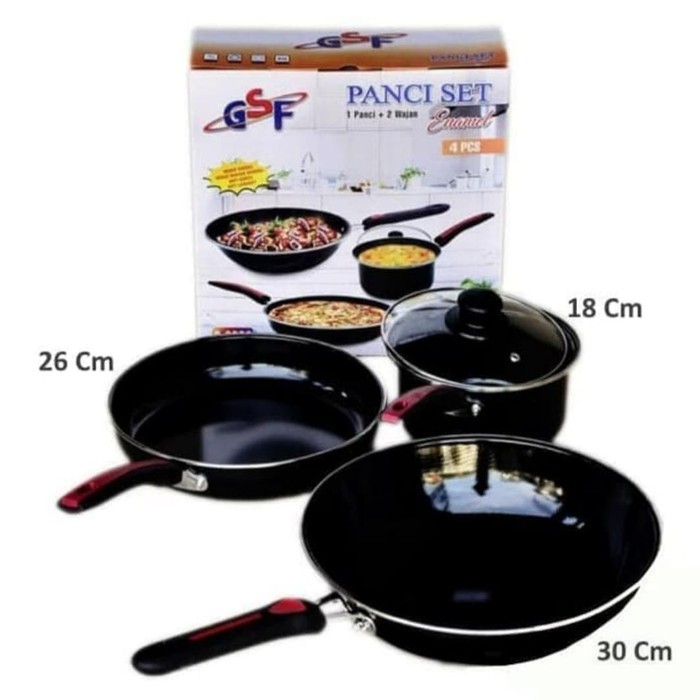 Panci set , GSF 2630 , QME 2432 wajan , wok, enamel , saucepan tutup kaca