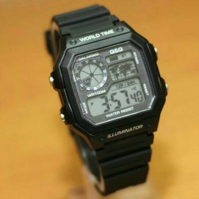 JAM TANGAN PRIA SPORT QnQ AE1200 RUBBER DIGITAL BLACK SERIES